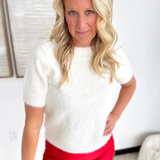 Fluffy Short Sleeve Cream Sweater