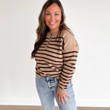 Tan & Brown Stripe Henley Knit Sweater