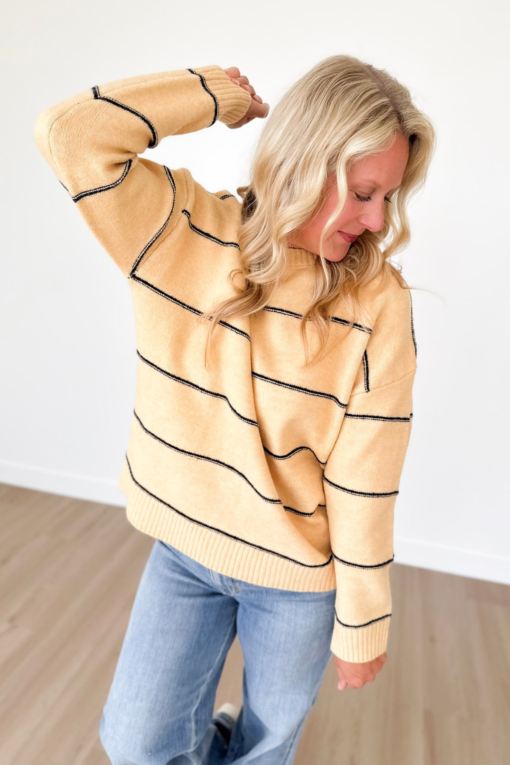 Yellow Knit Navy Thin Striped Sweater