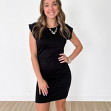 Cinched Waist Sleeveless Mini Dress-Black