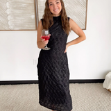 Black Shimmer Sleeveless Midi Dress