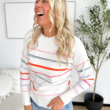 Multicolored Striped White Sweater