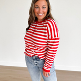 Red/Ivory Striped Button Cardigan