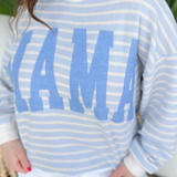 Baby Blue Striped Mama Crewneck