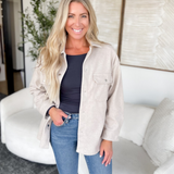 Brielle Snap Button Solid Oatmeal Shacket