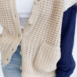 Sand/Navy Knit Button Cardigan