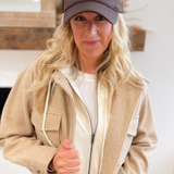 Soft Knit Solid Latte Button Down Hooded Coat