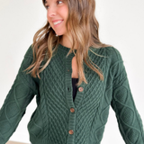 Green Cable Knit Button Cardigan
