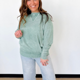 Lightweight Acid Wash Pullover-Teal