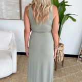 Sage Green Square Neck Side Tie Midi Dress