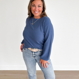 Blue Textured Long Sleeve Top