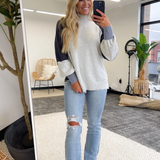 Mock Neck Color Block Grey/Navy Sweater