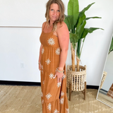 Camel/Ivory Print Tiered Maxi Dress