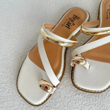 Ivory Strappy Gold Detail Sandals