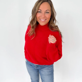 Red Soft Knit Mock Neck Sweater