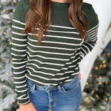 Forest Green Cream Striped Top