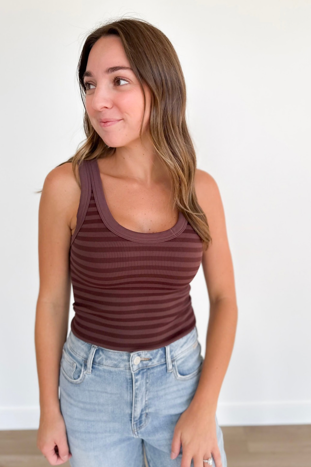 Nikibiki Striped Ribbed Tank Top - French Roast