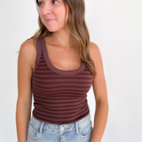 Nikibiki Striped Ribbed Tank Top - French Roast
