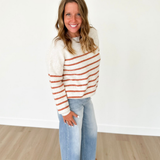 Oatmeal & Rust Ribbed Striped Knit Sweater