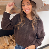 Brown Half Button Down Knit Sweater