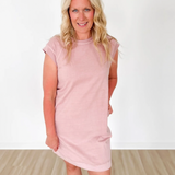 Dusty Pink Washed Casual Cap Sleeve Mini Dress