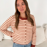 Mauve & Ivory Striped Button Cardigan