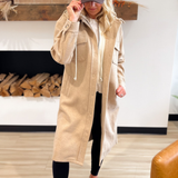 Soft Knit Solid Latte Button Down Hooded Coat