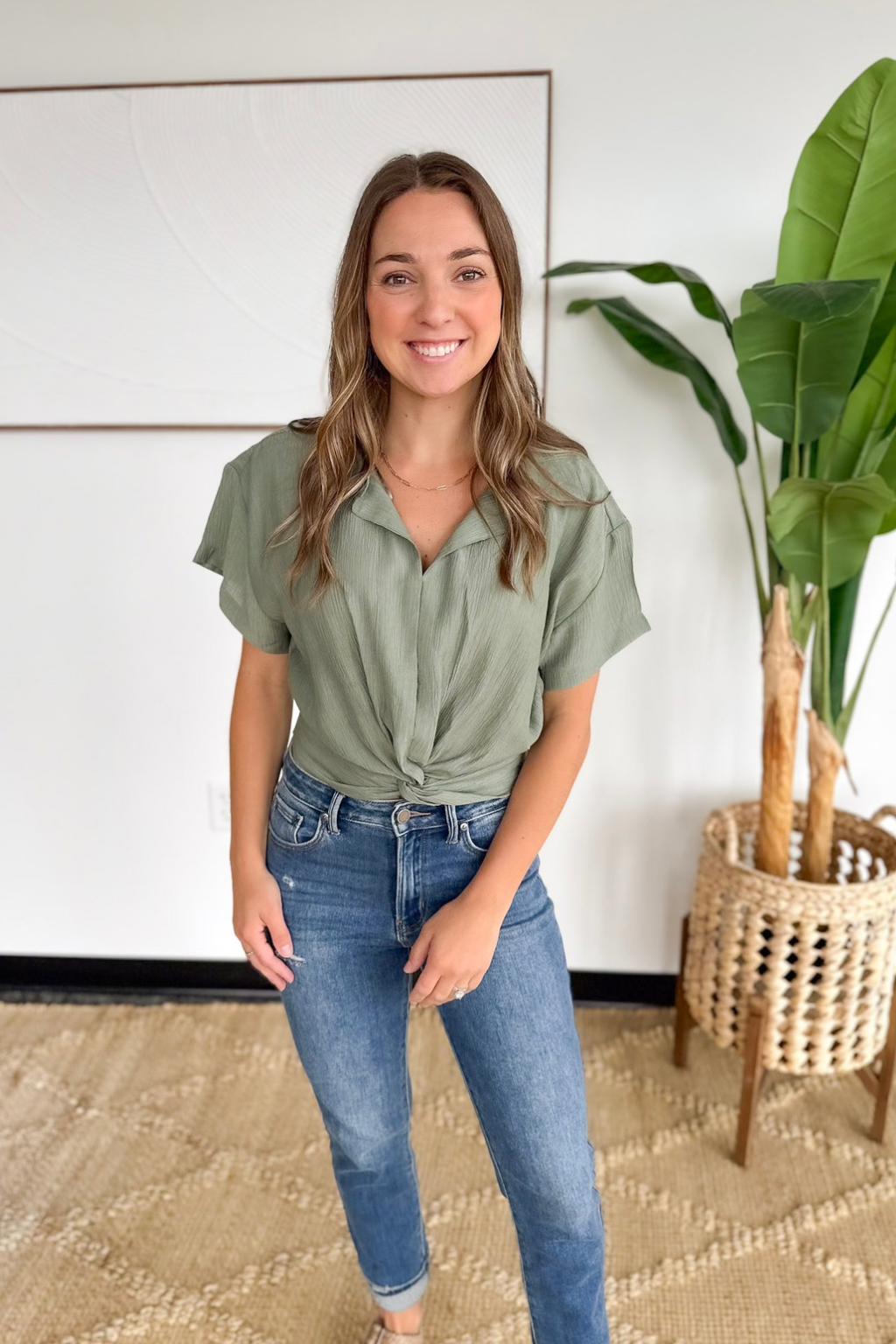 Olive Front Twist Crop Top