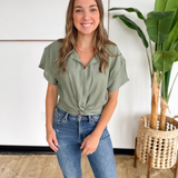 Olive Front Twist Crop Top