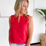 Red Ruffle Detail Sleeveless Top
