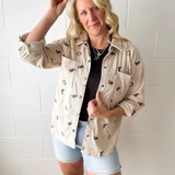 Cowgirl Embroidery Corduroy Button Shirt