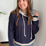 Navy Knit Sweater Top with Hoodie