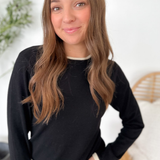 Black Knit Contrast Cream Hemlines Top