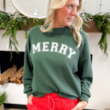 Merry Green Waffle Knit Crewneck