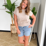 Tan Relaxed Short Sleeve Sweater Top