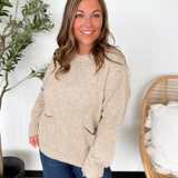 Taupe Knit Relaxed Front Pocket Sweater