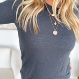 Navy Drop Should Long Sleeve Top