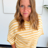 Short Sleeve Yellow & Ivory Button Up Top