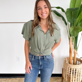 Olive Front Twist Crop Top