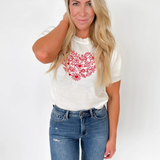 Heart Floral Stitching Puff Sleeve Top