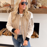 Quilted/Sherpa Zip Up Bomber Jacket