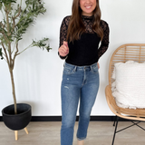 Mock Neck Lace Long Sleeve Top