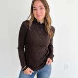 Brown Lace Textured Knit Top