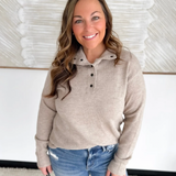 Taupe Lightweight Knit Mock Neck Button Top
