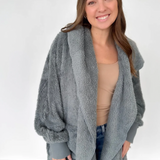 Blue Fuzzy Hooded Cardigan-One Size