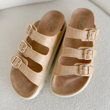 3 Strap Raffia Platform Sandals