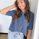 Mini Waffle Knit Blue Short Sleeve Top