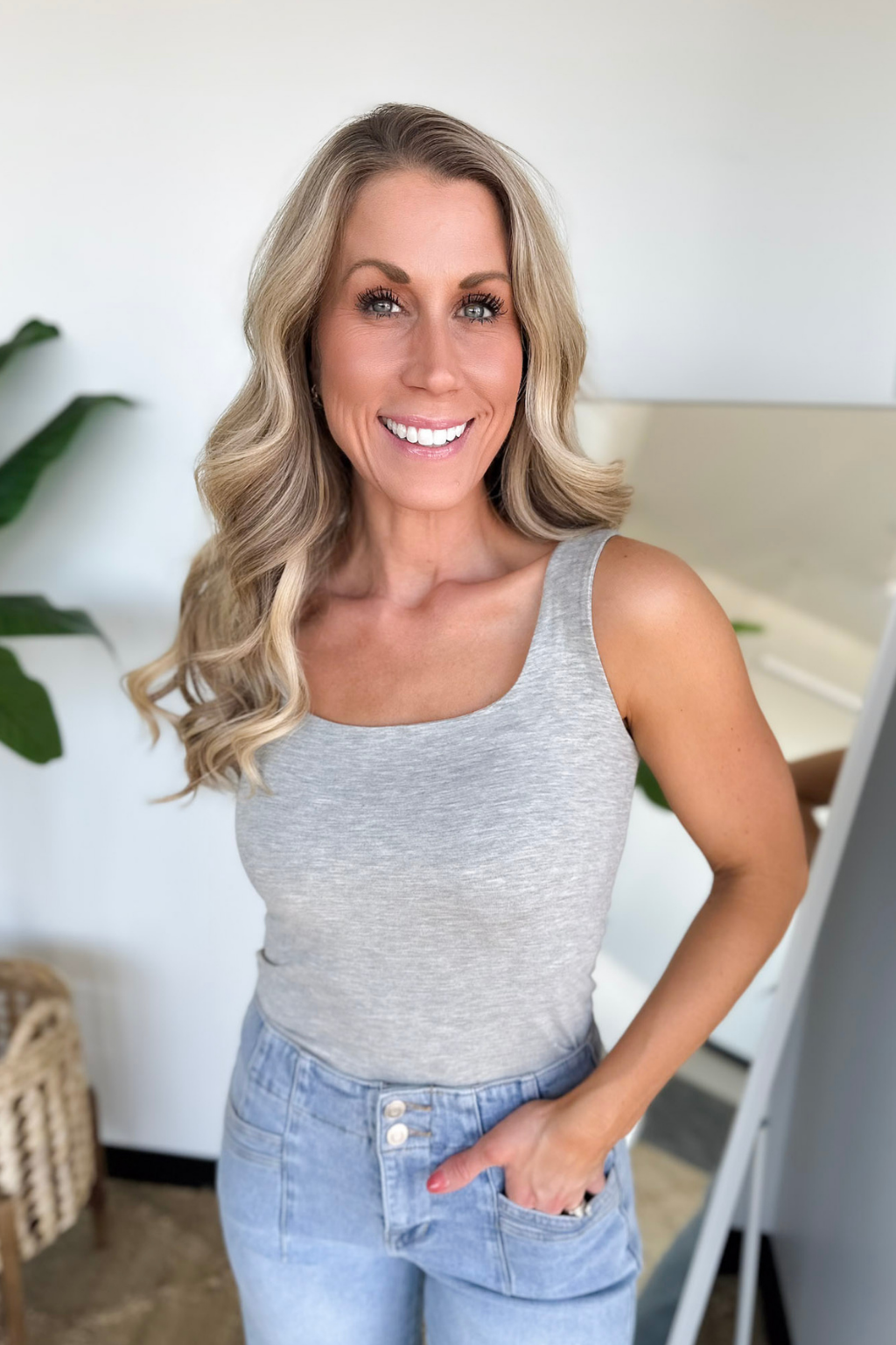 Double Lined Tank Top-Heather Grey