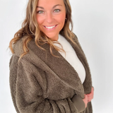 Olive Fuzzy Hooded Cardigan-One Size