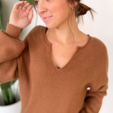 Karter Split Neck Knit Brown Sweater